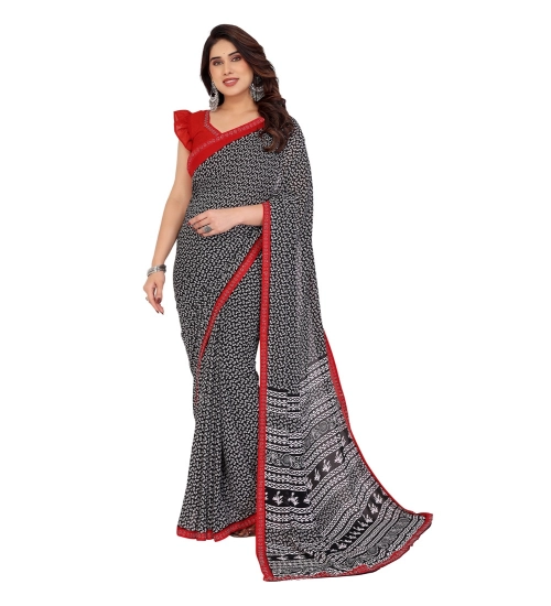 Generic Women's Georgette Printed Saree With Unstitched Blouse 5.5Mtr (Black)