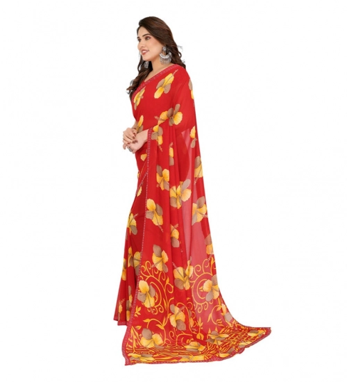 Generic Women's Georgette Printed Saree With Unstitched Blouse 5.5Mtr (Orange)