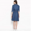 Generic Women's Denim Solid Roll Up Sleeve Dress (Blue)