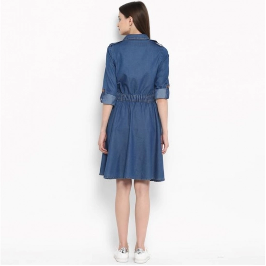 Generic Women's Denim Solid Roll Up Sleeve Dress (Blue) Generic Women's Denim Solid Roll Up Sleeve Dress (Blue)