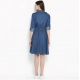 Generic Women's Denim Solid Roll Up Sleeve Dress (Blue) Generic Women's Denim Solid Roll Up Sleeve Dress (Blue)