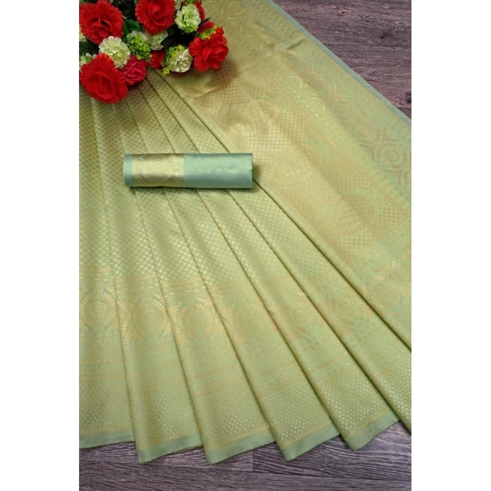 Generic Women's Soft Litchi Silk Jacquard Work Saree With Unstitched Blouse 5.5Mtr (Pista Green) Generic Women's Soft Litchi Silk Jacquard Work Saree With Unstitched Blouse 5.5Mtr (Pista Green)