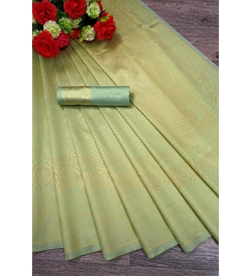 Generic Women's Soft Litchi Silk Jacquard Work Saree With Unstitched Blouse 5.5Mtr (Pista Green)