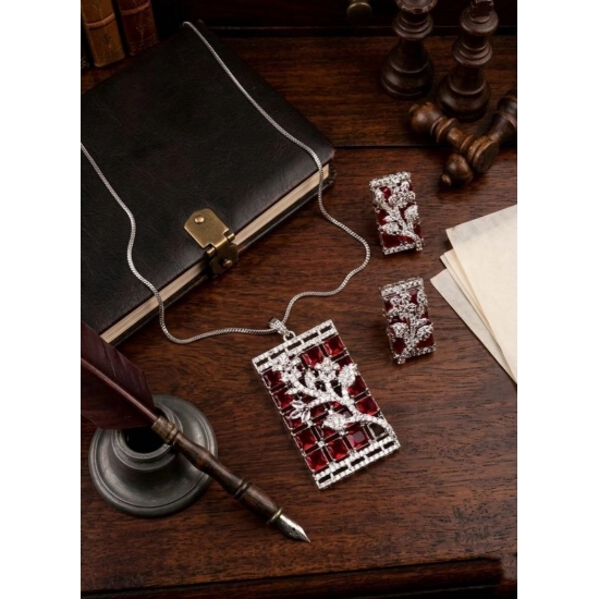 Generic Women's Brass Silver Plated Pendant Set (Red) Generic Women's Brass Silver Plated Pendant Set (Red)