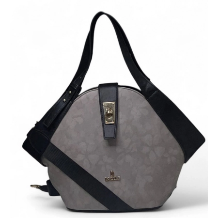 Generic Women's Polyurethane Floral Printed Hexagonal Satchel Handbag with Adjustable Strap (Grey)