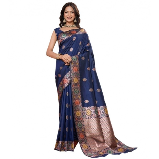 Generic Women's Faux_Banarasi_Silk Woven Saree With Unstitched Blouse 5.5Mtr (Navy_Blue) Generic Women's Faux_Banarasi_Silk Woven Saree With Unstitched Blouse 5.5Mtr (Navy_Blue)