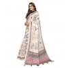 Generic Women's Linen Cotton Printed Saree With Unstitched Blouse 5.5Mtr (Off White)