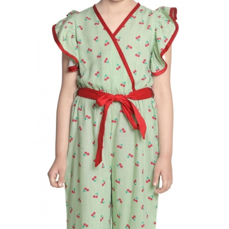 Generic Girl's Rayon Printed Flutter Jumpsuit (Green)