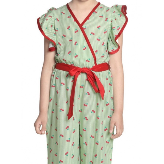 Generic Girl's Rayon Printed Flutter Jumpsuit (Green) Generic Girl's Rayon Printed Flutter Jumpsuit (Green)
