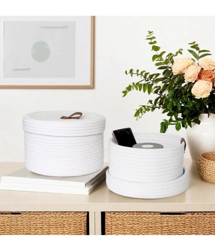 Generic Cotton 3 Pcs Set Roti Box Storage Basket With Lid (White)