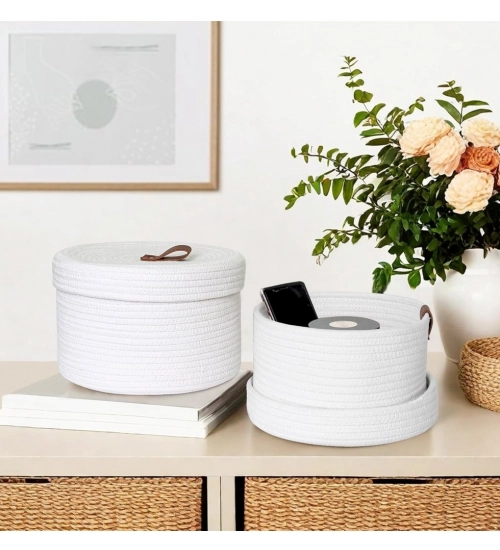 Generic Cotton 3 Pcs Set Roti Box Storage Basket With Lid (White)