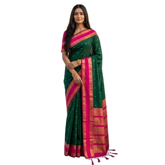 Generic Women's Silk Blend Printed Saree With Unstitched Blouse 5.5Mtr (Dark Green-Pink) Generic Women's Silk Blend Printed Saree With Unstitched Blouse 5.5Mtr (Dark Green-Pink)