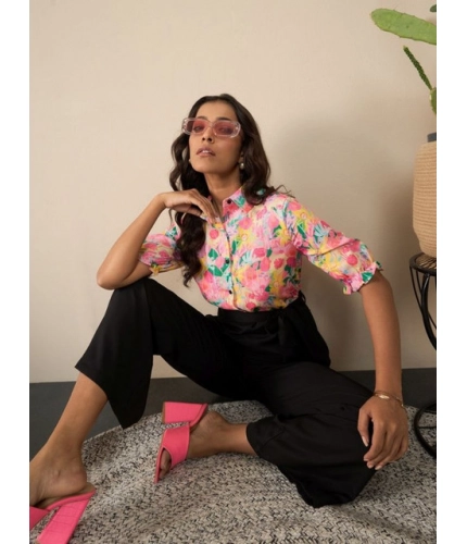 Generic Women's Polyester Floral Half Sleeves Jumpsuit (Multicolor)