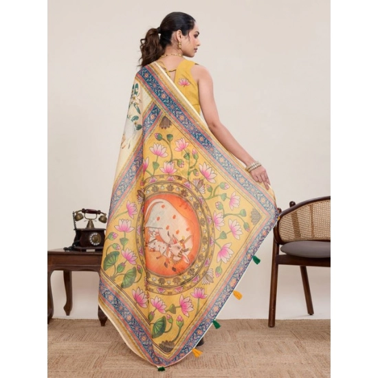 Generic Women's Linen Floral Printed Saree With Unstitched Blouse 5.5Mtr (Beige) Generic Women's Linen Floral Printed Saree With Unstitched Blouse 5.5Mtr (Beige)