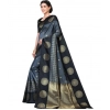 Generic Women's Soft Lichi Silk Printed Saree With Unstitched Blouse 5.5Mtr (Black)