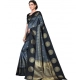Generic Women's Soft Lichi Silk Printed Saree With Unstitched Blouse 5.5Mtr (Black)