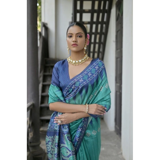 Generic Women's Faux_Tussar Ikat Saree With Unstitched Blouse 5.5Mtr (Sea_Green) Generic Women's Faux_Tussar Ikat Saree With Unstitched Blouse 5.5Mtr (Sea_Green)
