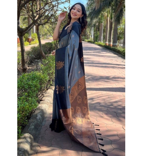 Generic Women's Soft Lichi Silk Printed Saree With Unstitched Blouse 5.5Mtr (Grey) Generic Women's Soft Lichi Silk Printed Saree With Unstitched Blouse 5.5Mtr (Grey)