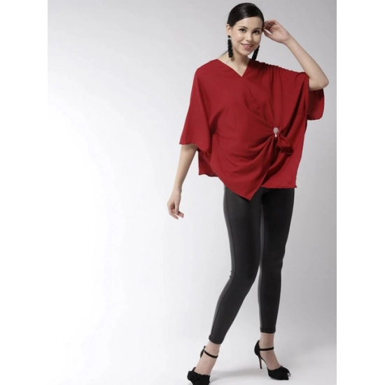 Generic Women's Polyester Solid Cape Sleeve Top (Red) Generic Women's Polyester Solid Cape Sleeve Top (Red)