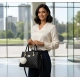 Women's PU Leather Solid Shoulder Zipper Handbag (Black)