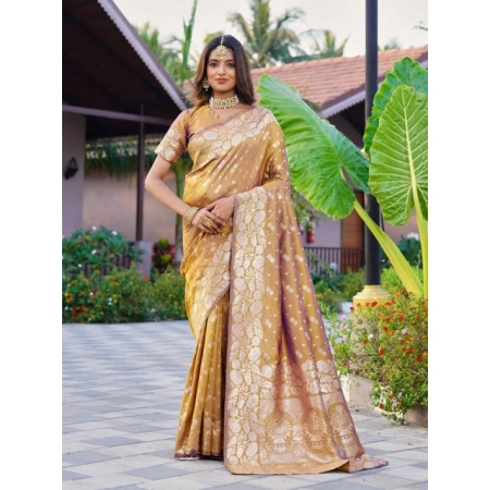 Generic Women's Jacquard Printed Saree With Unstitched Blouse 5.5Mtr (Mustard)