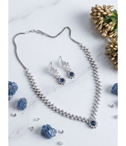Generic Women's Brass Silver Plated Necklace set (Blue)