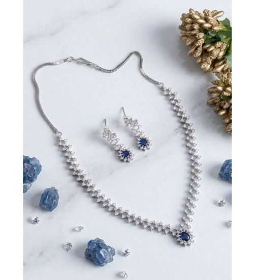 Generic Women's Brass Silver Plated Necklace set (Blue)