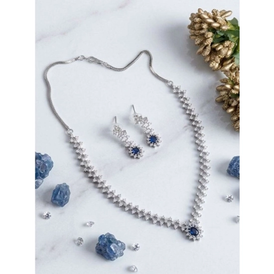 Generic Women's Brass Silver Plated Necklace set (Blue) Generic Women's Brass Silver Plated Necklace set (Blue)