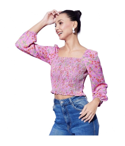 Generic Women's Polyester Floral Long Sleeves Top (Multicolor)