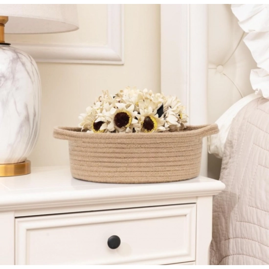 Generic Cotton 8x3 Inch Round Bedside Organizer With Out Lid (Beige)