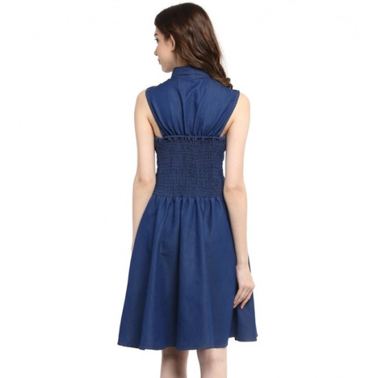 Generic Women's Denim Solid Sleeveless Dress (Navy Blue) Generic Women's Denim Solid Sleeveless Dress (Navy Blue)