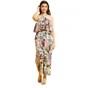 Generic Girl's Polyester Crepe Floral Sleeveless Jumpsuit (Multicolor)