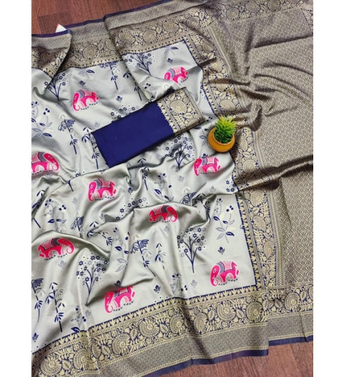 Generic Women's Soft Litchi Silk Jacquard Work Saree With Unstitched Blouse 5.5Mtr (Blue) Generic Women's Soft Litchi Silk Jacquard Work Saree With Unstitched Blouse 5.5Mtr (Blue)