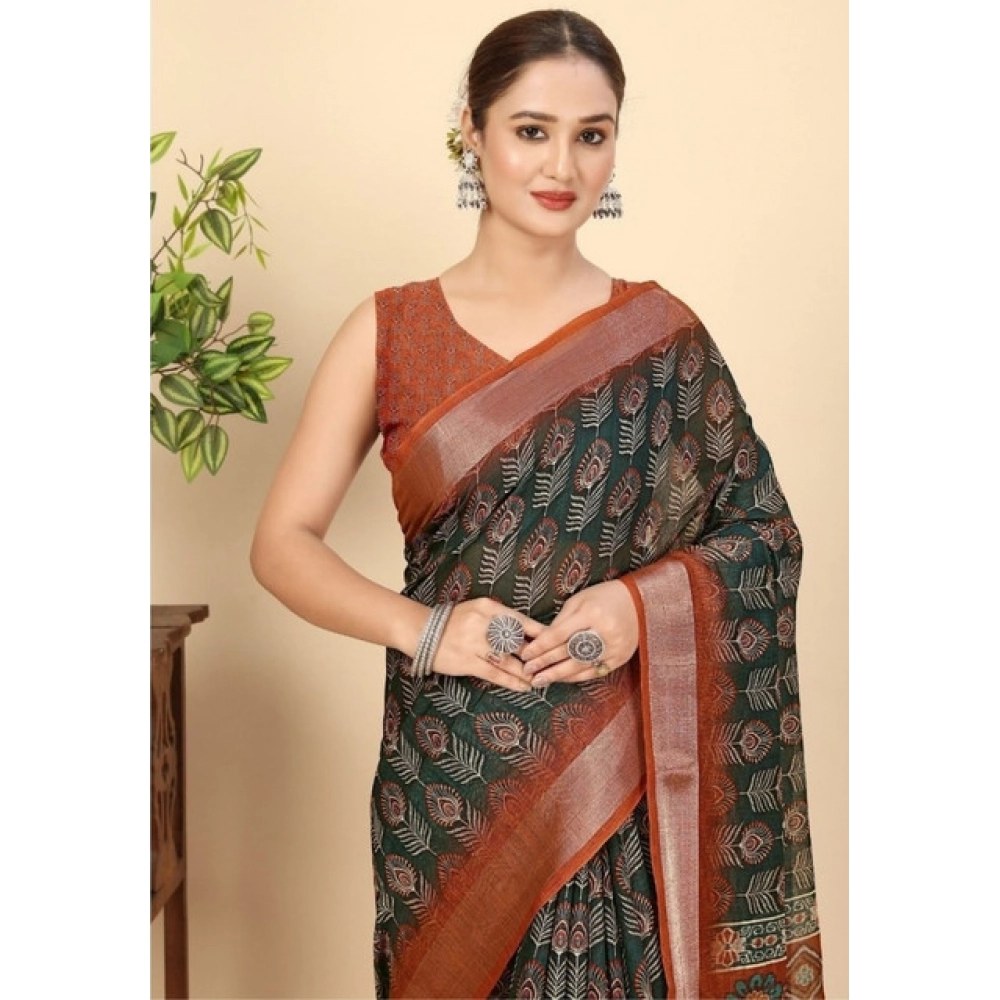 Generic Women's Cotton Silk Printed Saree With Unstitched Blouse 5.5Mtr (Multicolor) Generic Women's Cotton Silk Printed Saree With Unstitched Blouse 5.5Mtr (Multicolor)