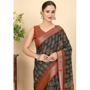 Generic Women's Cotton Silk Printed Saree With Unstitched Blouse 5.5Mtr (Multicolor)