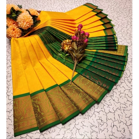 Generic Women's Soft Silk Printed Saree With Unstitched Blouse 5.5Mtr (Yellow)