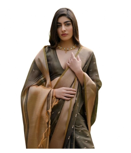 Generic Women's Silk_Blend Butti Pattern Saree With Unstitched Blouse 5.5Mtr (Coffee)