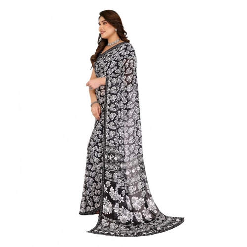 Women's Georgette Printed Saree With Unstitched Blouse 5.5Mtr (Black) Women's Georgette Printed Saree With Unstitched Blouse 5.5Mtr (Black)
