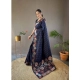 Generic Women's Soft Litchi Silk Jacquard Work Saree With Unstitched Blouse 5.5Mtr (Navy Blue)