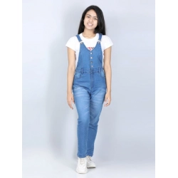 Generic Girl's Denim Solid Buttoned Dungaree (Blue)