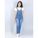 Generic Girl's Denim Solid Buttoned Dungaree (Blue)