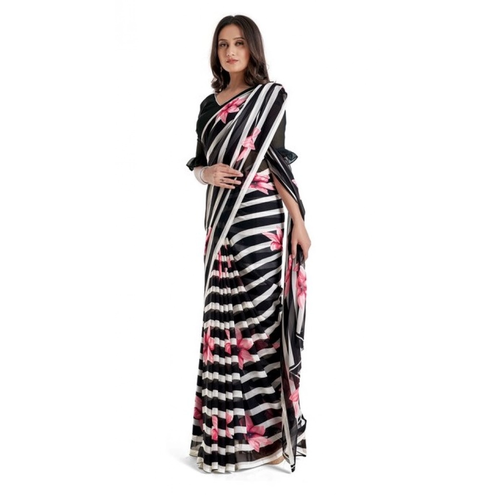 Generic Women's Georgette Printed Saree With Unstitched Blouse 5.5Mtr (Pink)