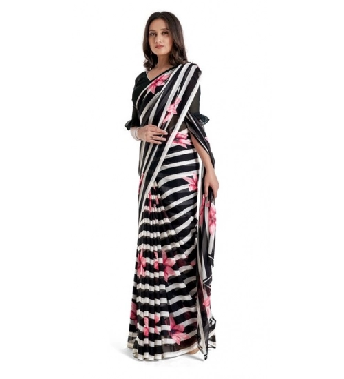 Generic Women's Georgette Printed Saree With Unstitched Blouse 5.5Mtr (Pink)