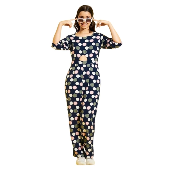 Generic Girl's Cotton Polka 3-4th Sleeve Jumpsuit (Multicolor)