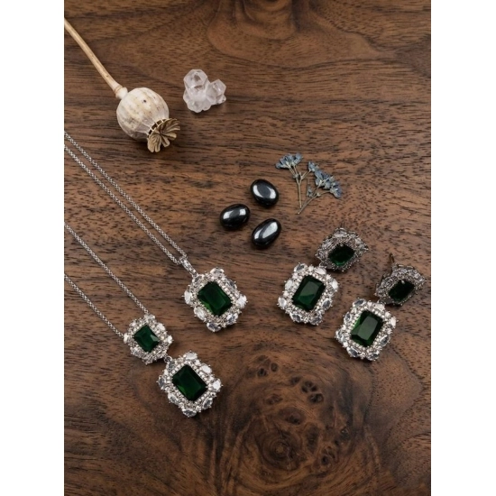Generic Women's Brass Silver Plated Pendant Set (Green) Generic Women's Brass Silver Plated Pendant Set (Green)