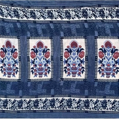 Generic Fleece Floral Printed Double Polar Warm Bedsheet with 2 Pillow Cover (Blue)