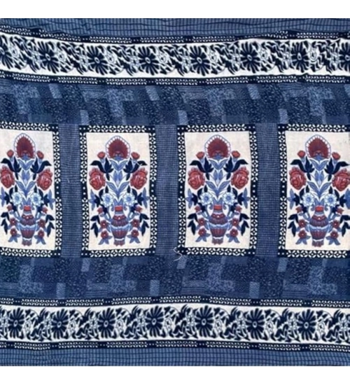 Generic Fleece Floral Printed Double Polar Warm Bedsheet with 2 Pillow Cover (Blue)