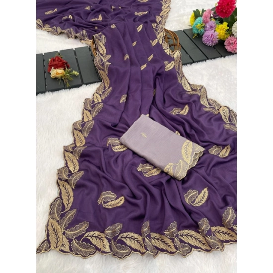 Generic Women's Chiffon Embroidered Saree With Unstitched Blouse 5.5Mtr (Purple) Generic Women's Chiffon Embroidered Saree With Unstitched Blouse 5.5Mtr (Purple)