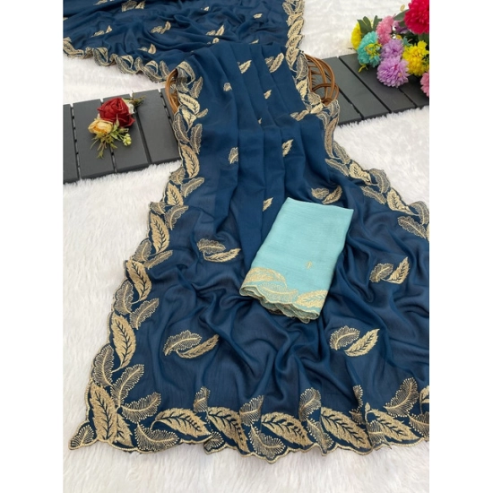 Generic Women's Chiffon Embroidered Saree With Unstitched Blouse 5.5Mtr (Blue) Generic Women's Chiffon Embroidered Saree With Unstitched Blouse 5.5Mtr (Blue)