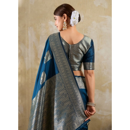 Generic Women's Silk Blend Printed Saree With Unstitched Blouse 5.5Mtr (Teal Blue) Generic Women's Silk Blend Printed Saree With Unstitched Blouse 5.5Mtr (Teal Blue)